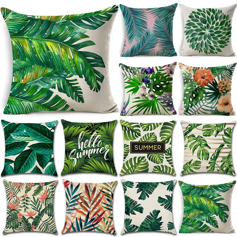

45*45cm Tropical Plants Cactus Monstera Pattern Cotton Linen Cushion Cover Car Sofa Bed Decorative Pillows Home Pillowcase