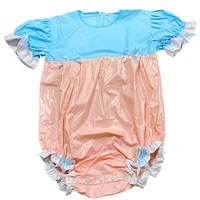 2 color patchwork adult baby pvc bodysuit sissy snap crotch pajamas abdl diaper plastic onesie