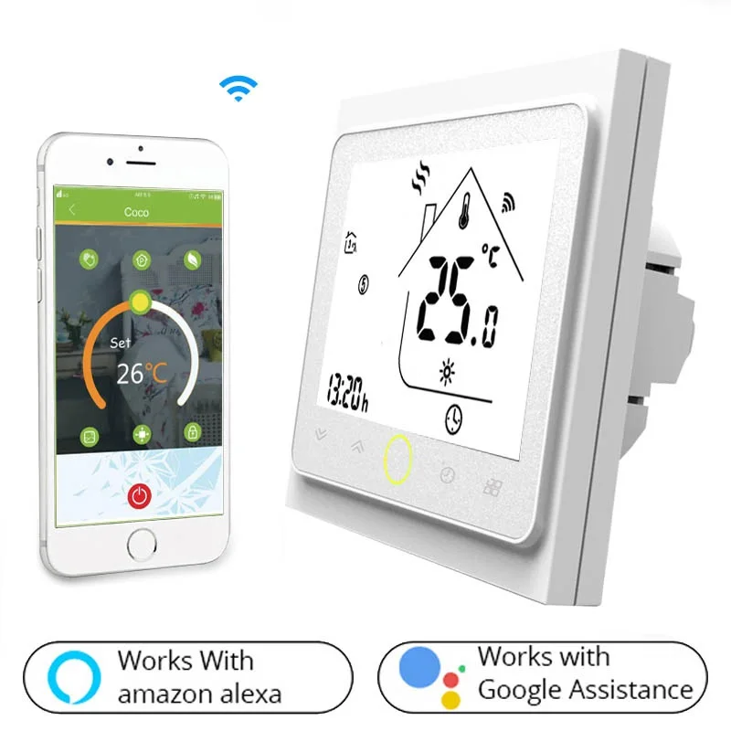 

Smart WiFi Thermostat Temperature Controller Water and Gas Boiler Works with Alexa Echo Google Home Tuya App Remote Control