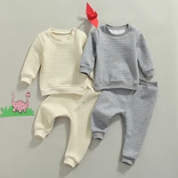 lioraitiin 1 5years toddler baby girl 2pcs autumn clothing set long sleeve solid top long pants white gray 2colors outfit