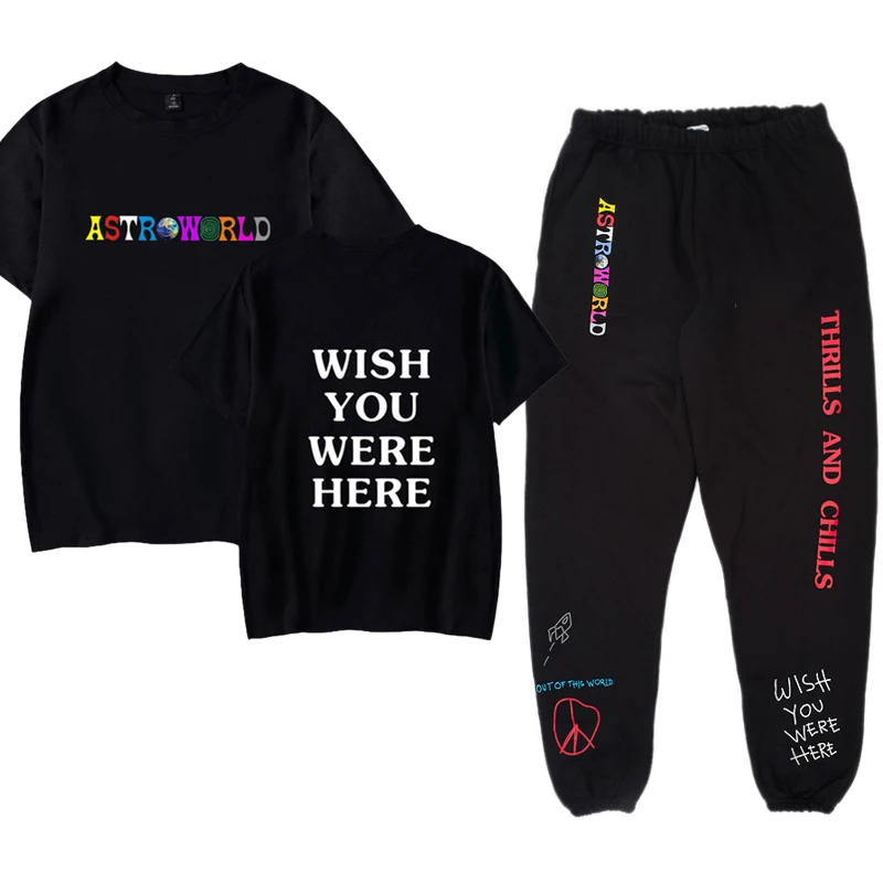 Новинка 2019 года Летняя мода комплект из хлопка с надписью The Travis Scotts ASTROWORLD для