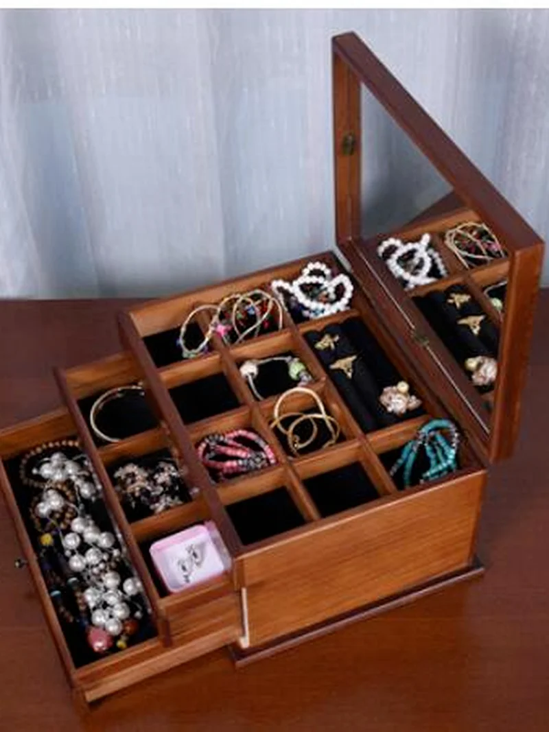 

new three layer organizer wood jewelry boxes Storage Box clover European