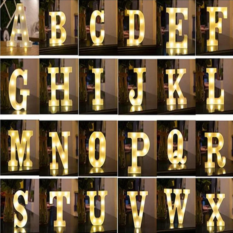 Letter Lights  DIY Luminous Lights LED Letter Night Light Creative Letters Alphabet Number Battery Lamp Romantic Party De