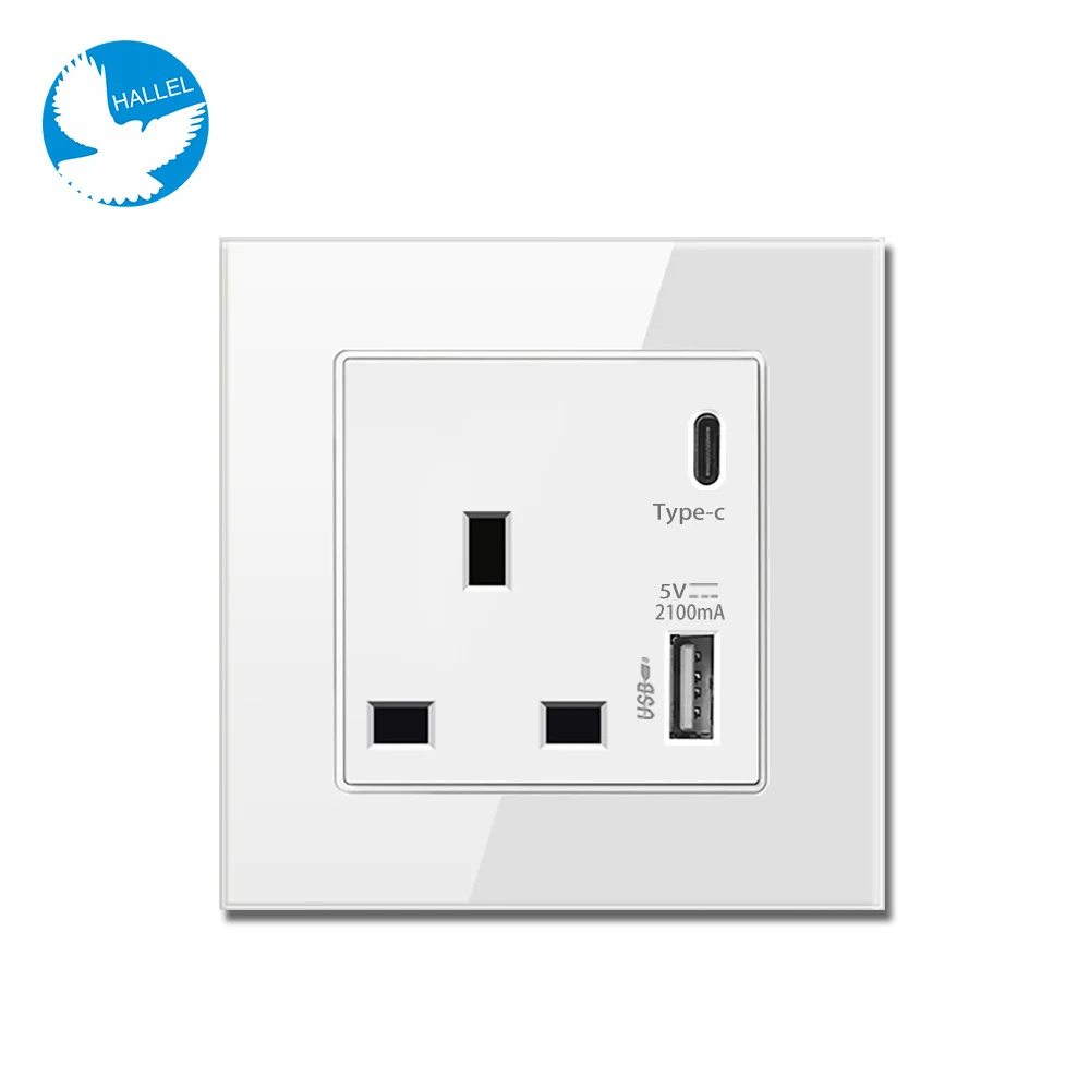 uk home light power switch socket with usb type c 2 1a rapid charger white black usb c outlet for android smart phone free global shipping