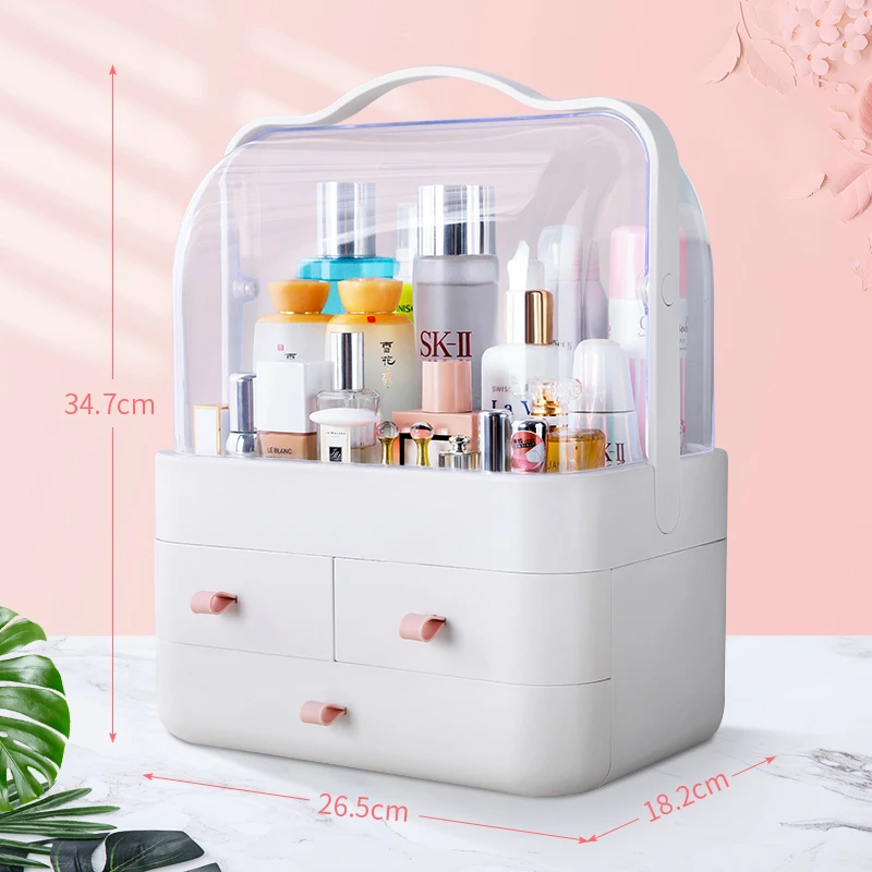 Large size Pink Косметическая коробка для чеков, Пыленепроницаемая полка, туалетный стол, уход за кожей, губная помада, артефакт, пластиковый органайзер для хранения макияжа - Цвет: Large size Pink