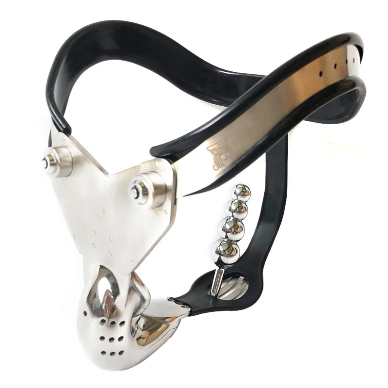 Пояс-трусики целомудрия для мужчин с анальными шариками пробкой из нержавеющей