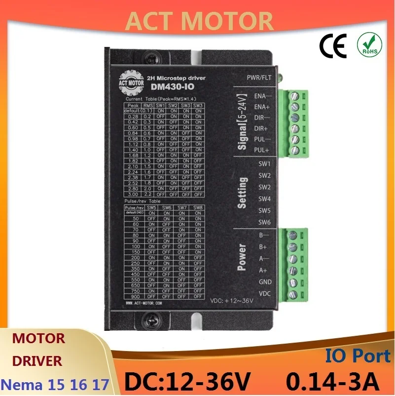 

1PC ACT Nema17 Stepper Motor Driver DM430-IO DC:12-36V PEAK:0.14-3A With IO Port 42BYGH Nema15 16 CNC 3D Printer