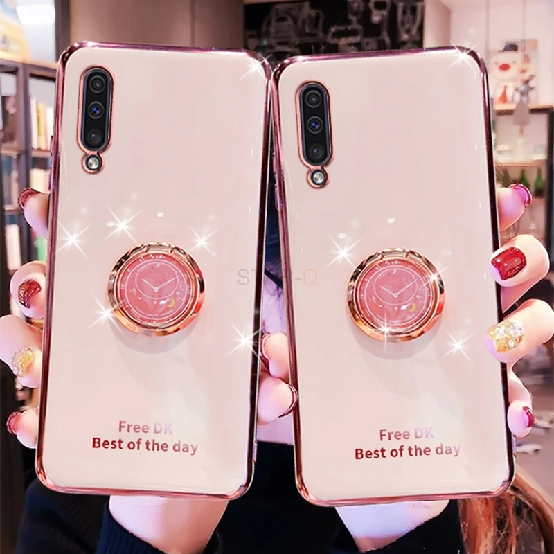 

Luxury Plating Ring Holder Phone Case For Samsung Galaxy A50 A70 A30 A20 A02 Galaxi A7 2018 A20s A11 A01 Stand Silicone Cover