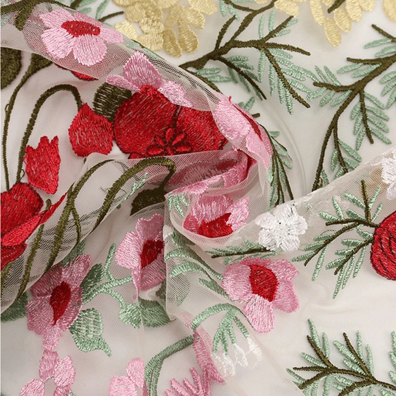 

Multicolor Flower Plain Embroidery Lace quilting Fabric for Sewing Dresses by the Meter