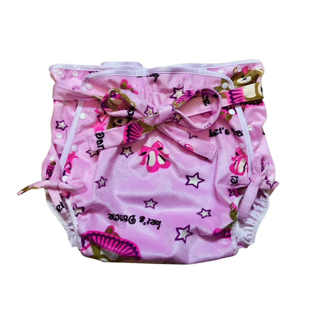 

2021New ABDL Adult Baby diaper pocket Japanese lace-up diapers adult adjustable size suede bear PVC waterproof ddlg cloth diaper