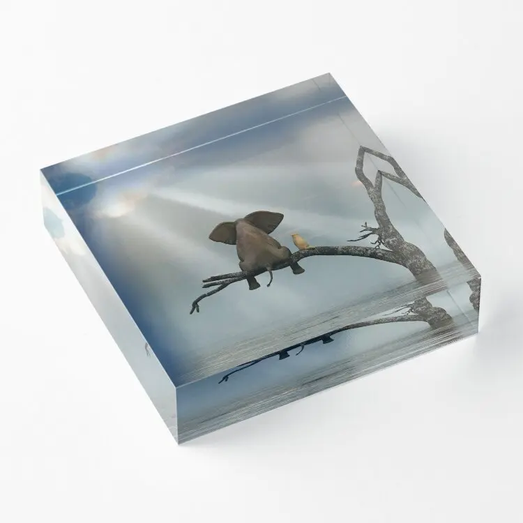 

Elephant And A Dog Are Sitting On A Tree Acrylic Block Bedroom Fashionable Funny Family Print Pad Decoration Clear Stamping