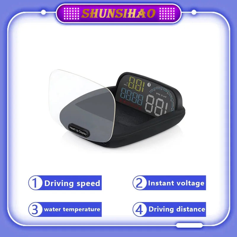 Проектор ShunSihao C600 HUD OBD2 для лобового стекла, предупреждение о температуре воды, превышении скорости, об/мин, напряжение