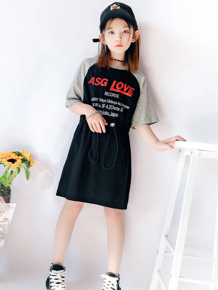 Платье для девочек однотонное хлопковое повседневное стильное платье летняя