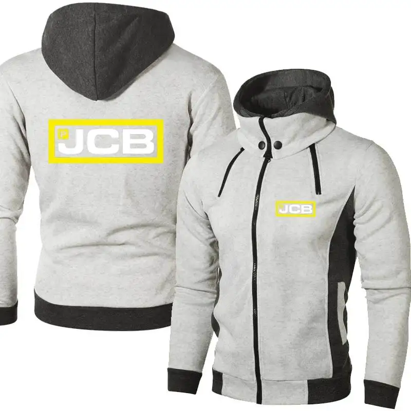 

2021 New Men's JCB Logo Stand Collar Dual Zippers Hooded Long Sleeve Spring and Autumn Casual Jacket Cardigan Hoodie 3 Colors