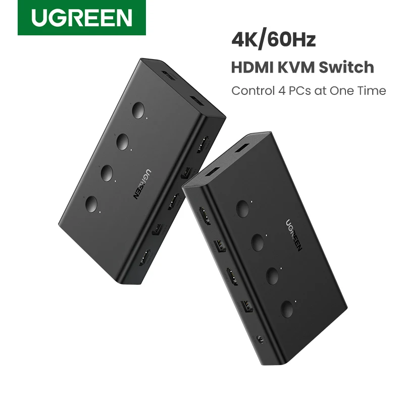 Квм-Консоль HDMI Ugreen, выключатель 4 в 1 для Xiaomi Mi Box, 4 шт., совместное использование клавиатуры и мыши, 4 порта, 4K/60 Гц, HDMI KVM-переключатель - изображение