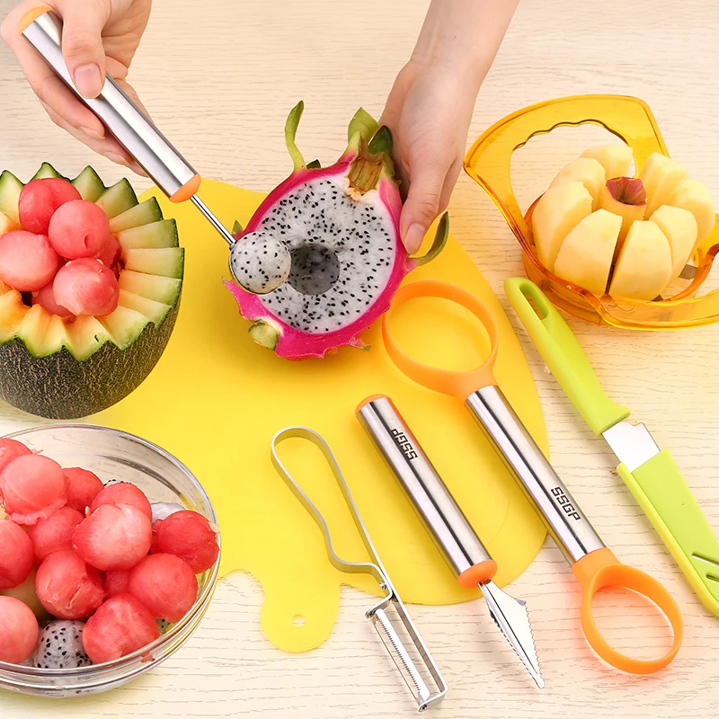 

7 PCS Stainless Steel Tool Set Fruit tool set Fruit Knife Corer Carving Knife Watermelon Digging Ball Spoon Potato Peeler