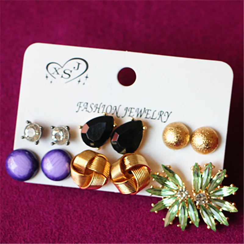 New fashion women jewelry wholesale girl party ear studs black/pink/white pretty 6 pairs /set earrings gift agent shipping | Украшения и