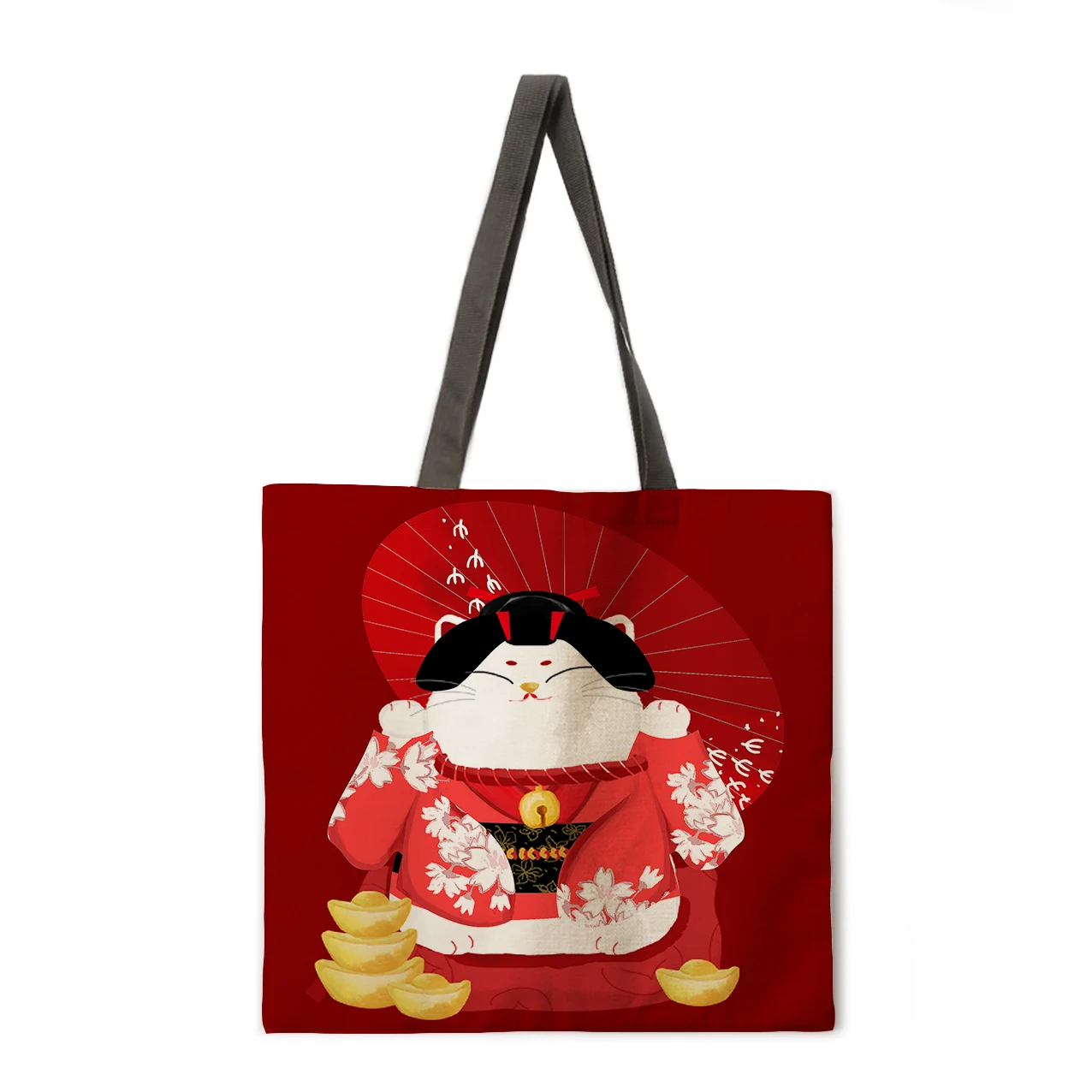 

Folding shopping bag red lucky cat lady shoulder bag female leisure handbag outdoor beach bag female tote bag