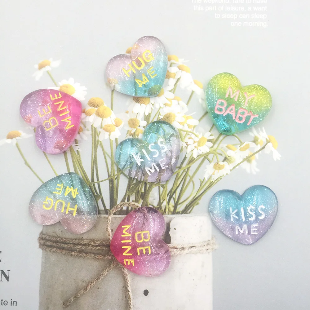 100 шт. кавайные блестящие сердца поцелуй меня обнимай с плоской спинкой кабошоны