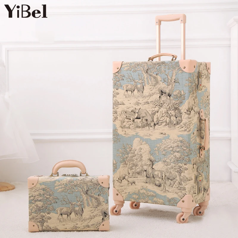 

Vintage Luggage Sets 2 Pieces Brings Swivel Caster Wheels and Combination Lock Retro Cute Suitcase for School
