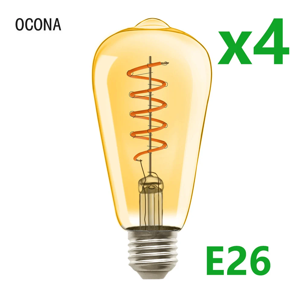 

4Pack E26 110V-120V Vintage LED Bulb High CRI 2200K Warm White Amber Color Glass LED Spiral Filament Lamp ST64 Retro Edison Bulb