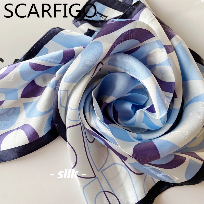 

SCARFIGO 50CMx50CM Women Silk Scarves 100% Mulberry Silk Scarf Square Printed Shawls Neckerchief