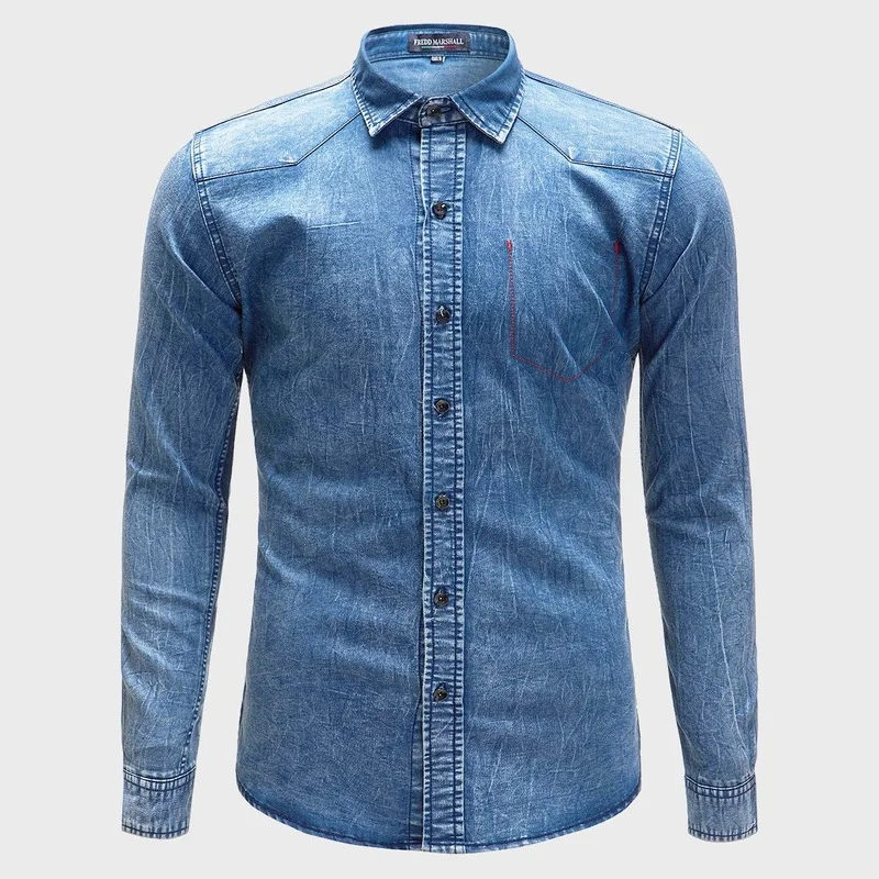 

Fall New Style Short-sleeved Denim Long-sleeved Shirt Exported From Europe and America