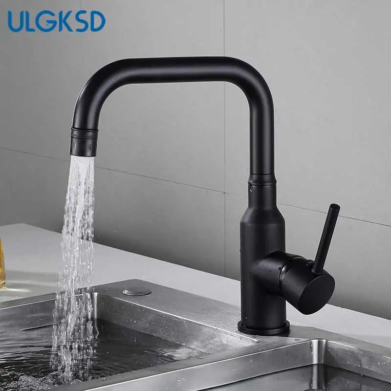 ULGKSD черный бронзовый кухонный смеситель для холодной и горячей кухни, смеситель с одной ручкой, кухонный кран с вращением на 360 градусов