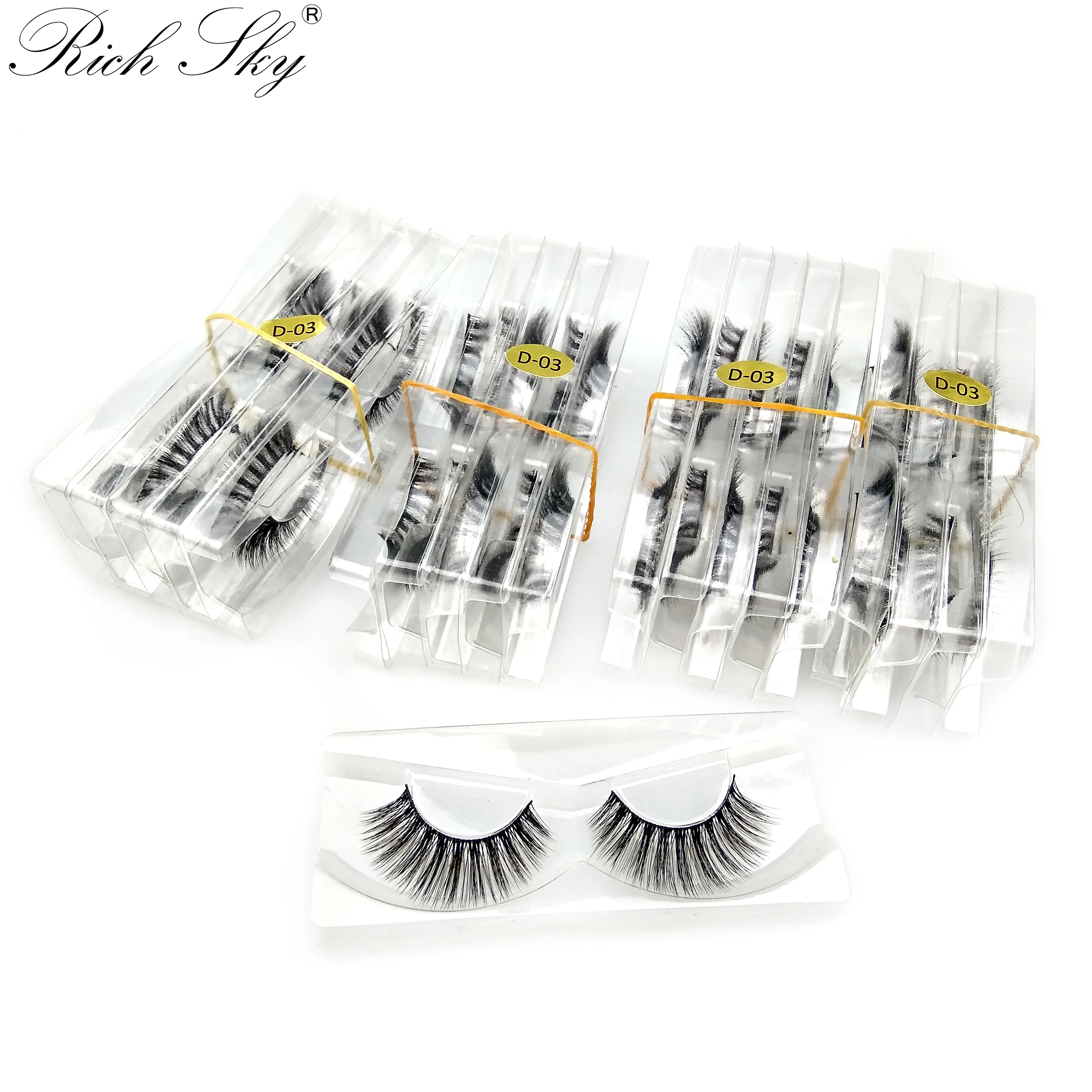 Набор Натуральных черных цветных ресниц Rich Sky 5 пар с бесплатными картонными