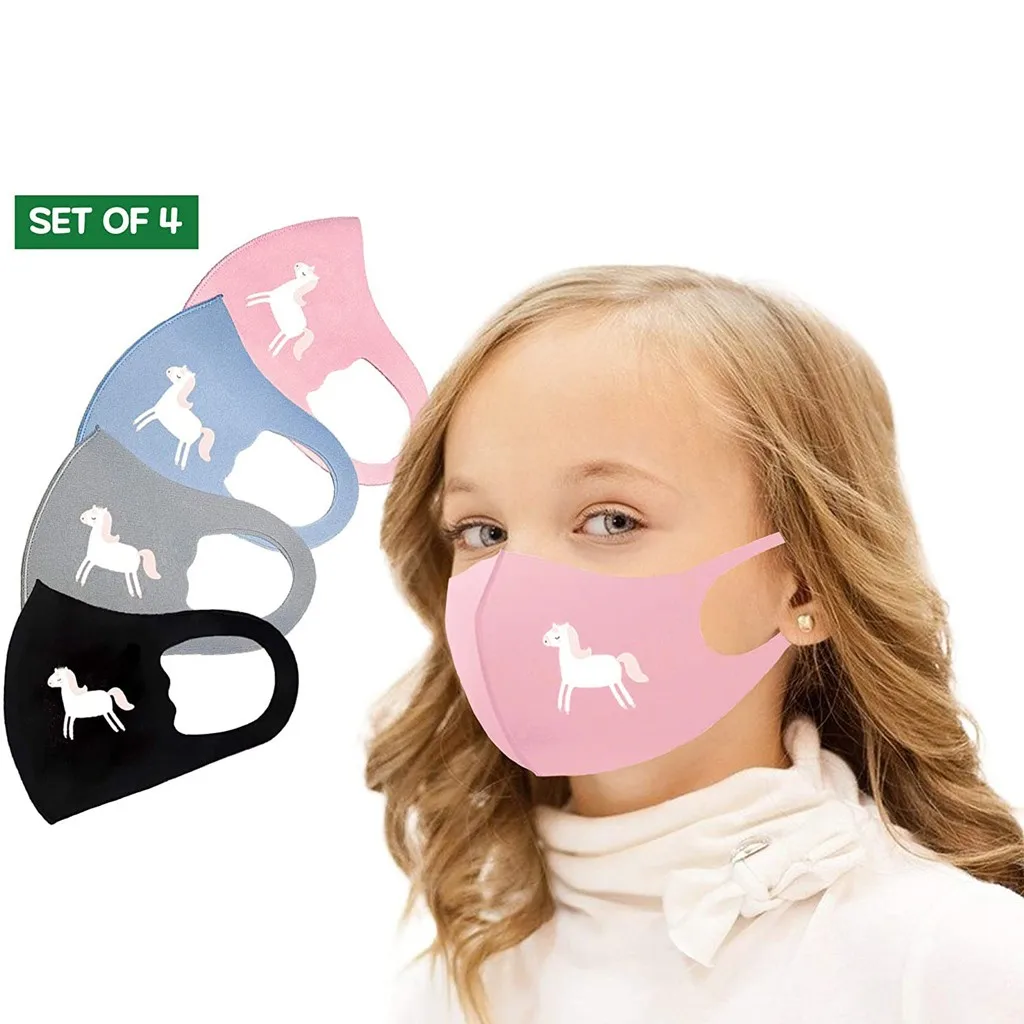4Pcs Cartoon Horse Print Mouth Mask Children Breathable Cover Reusable Face Cloth Caps Washable Protective | Безопасность и защита