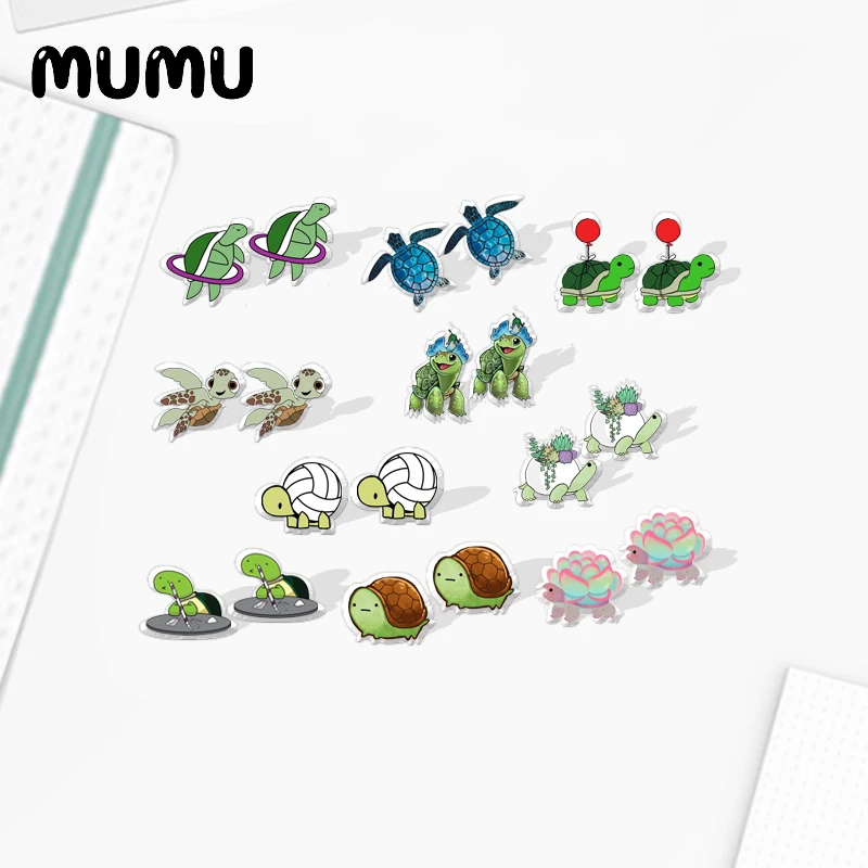 

2021 New Turtle Stud Earring Sea Animal Epoxy Jewelry Resin Acrylic Earrings Handmade Gifts Girl