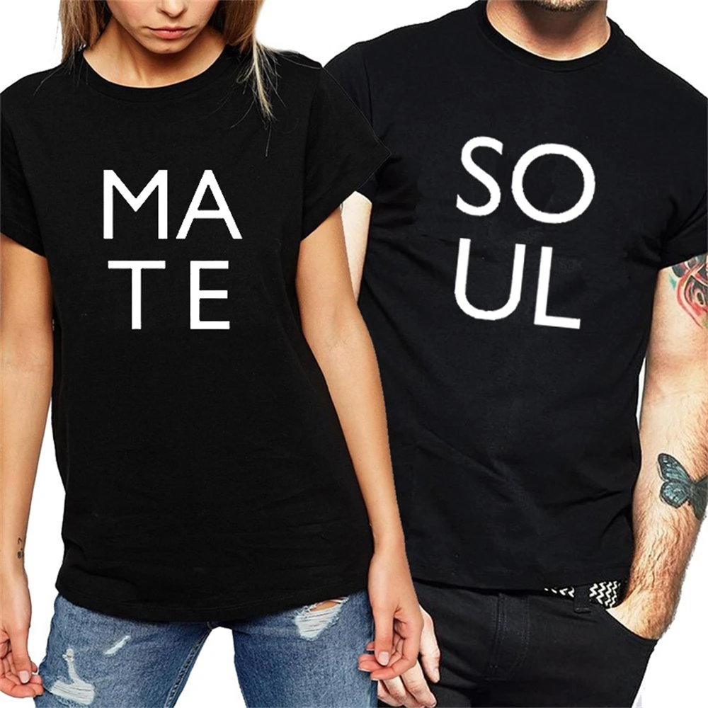 

Fashion T Shirt Soul Mate Letter Printd Couple T-shirt Tops Love Matching Tee Shirt Summer Short Sleeve T-Shirt PZAG