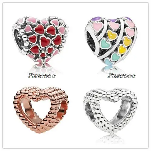 

925 Sterling Silver Bead Charm Classic Openwork Beaded Love Heart Bead Fit Women Pan Bracelet Necklace Diy Jewelry
