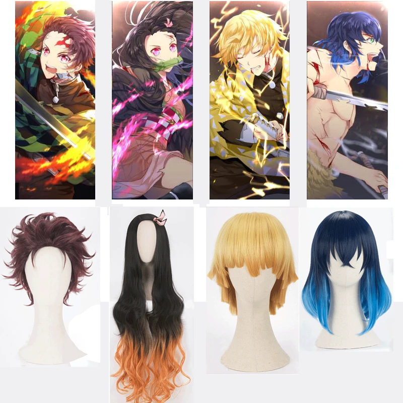 

Demon Slayer Wigs Tanjirou Nezuko Kamado Wigs Kimetsu no Yaiba Cosplay Wigs Zenitsu Agatsuma Golden Hair Inosuke Hashibira Blue