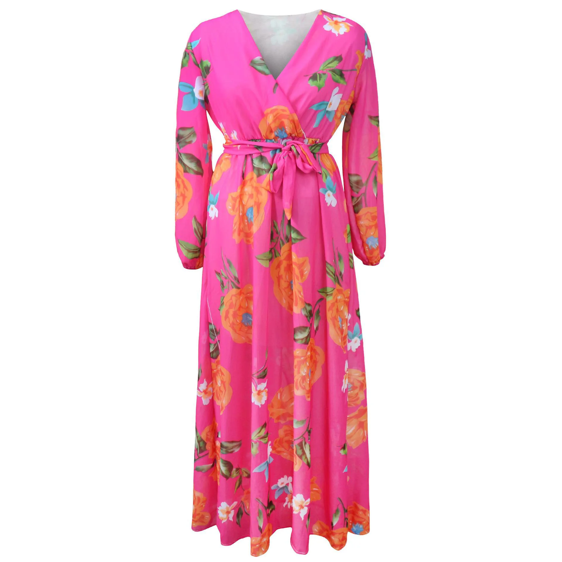 Женское богемное Пляжное Платье макси с цветочным принтом длинным рукавом и