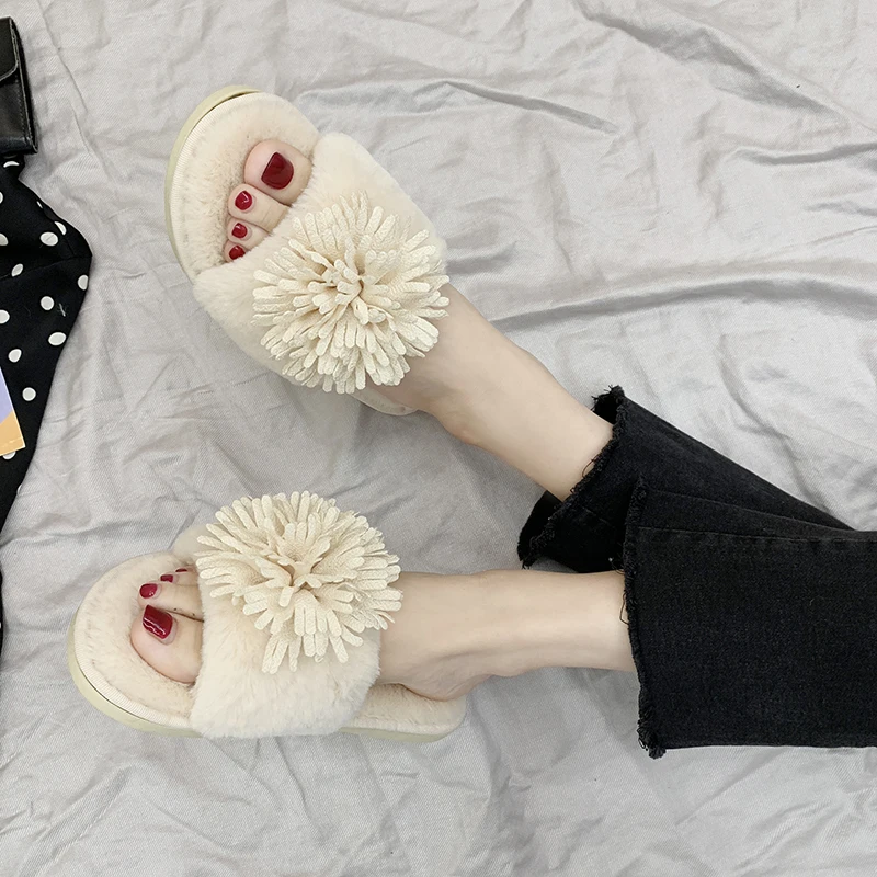 Домашние плюшевые женские шлепанцы однотонная нескользящая обувь для дома на