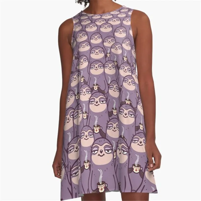 

Fashion Women summer dresses Sleeping Animals Printed A-Line Boho Dress for women harajuku Sexy ladies mini short beach dress