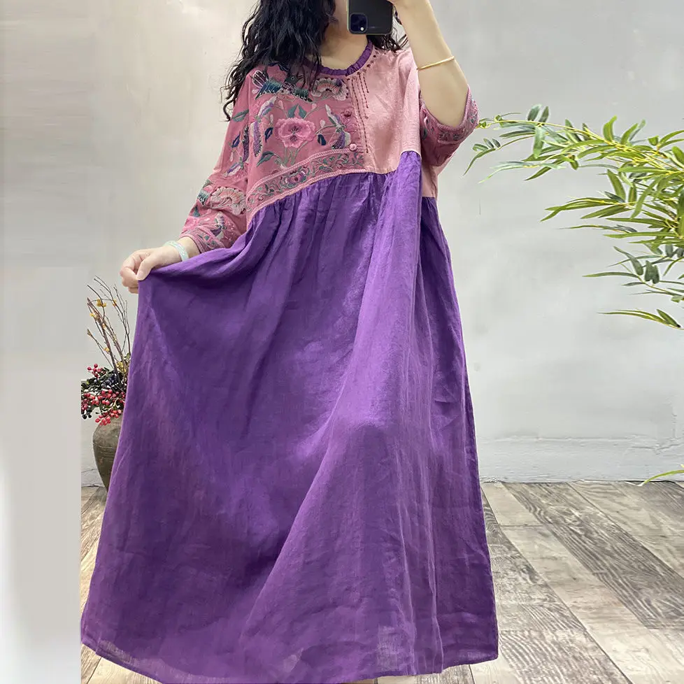 

boho dress vintage Ukraine long dress ethnic floral embroidery dresses Seven points sleeve autumn cotton women dresses vestidos