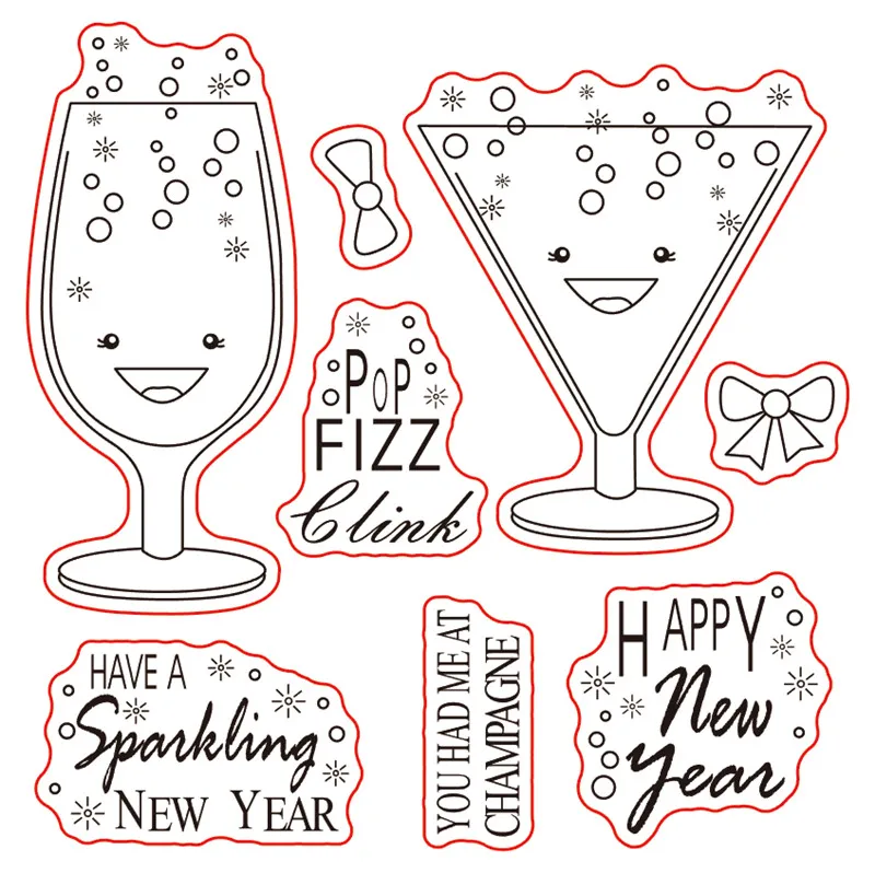 10x10 бокал для Вина Новый Прозрачный Очистить резиновый штамп лист цепляется