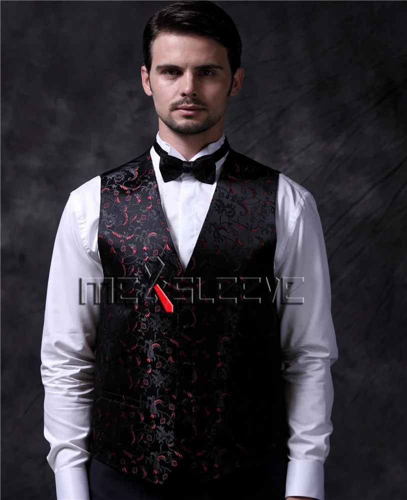 free shipping man's flower tailored tuxedo waistcoat set(vest+ascot tie+handkerchief