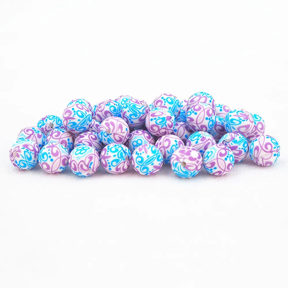 Chenkai-Cuentas de silicona con estampado de Navidad para beb&eacute;, abalorios redondos para dentici&oacute;n, sin BPA, accesorios de juguete de masticaci&oacute;n sensorial, 15MM, 100 Uds.-4