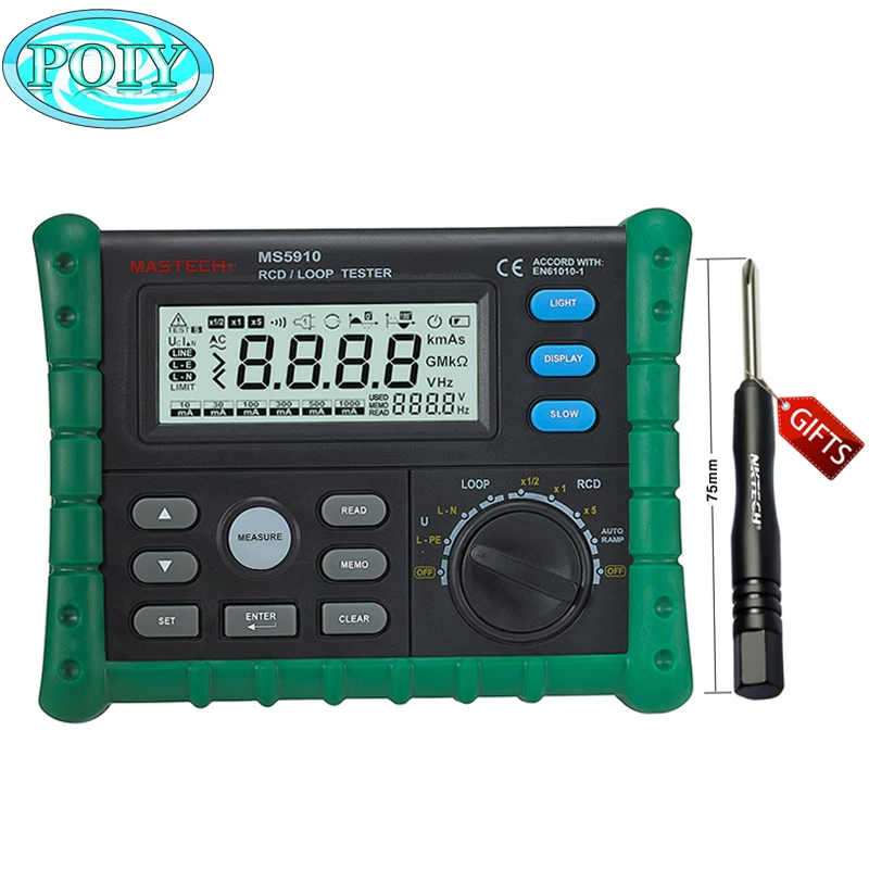 Тестер сопротивления RCD/Loop MASTECH MS5910 детектор тока/времени с USB