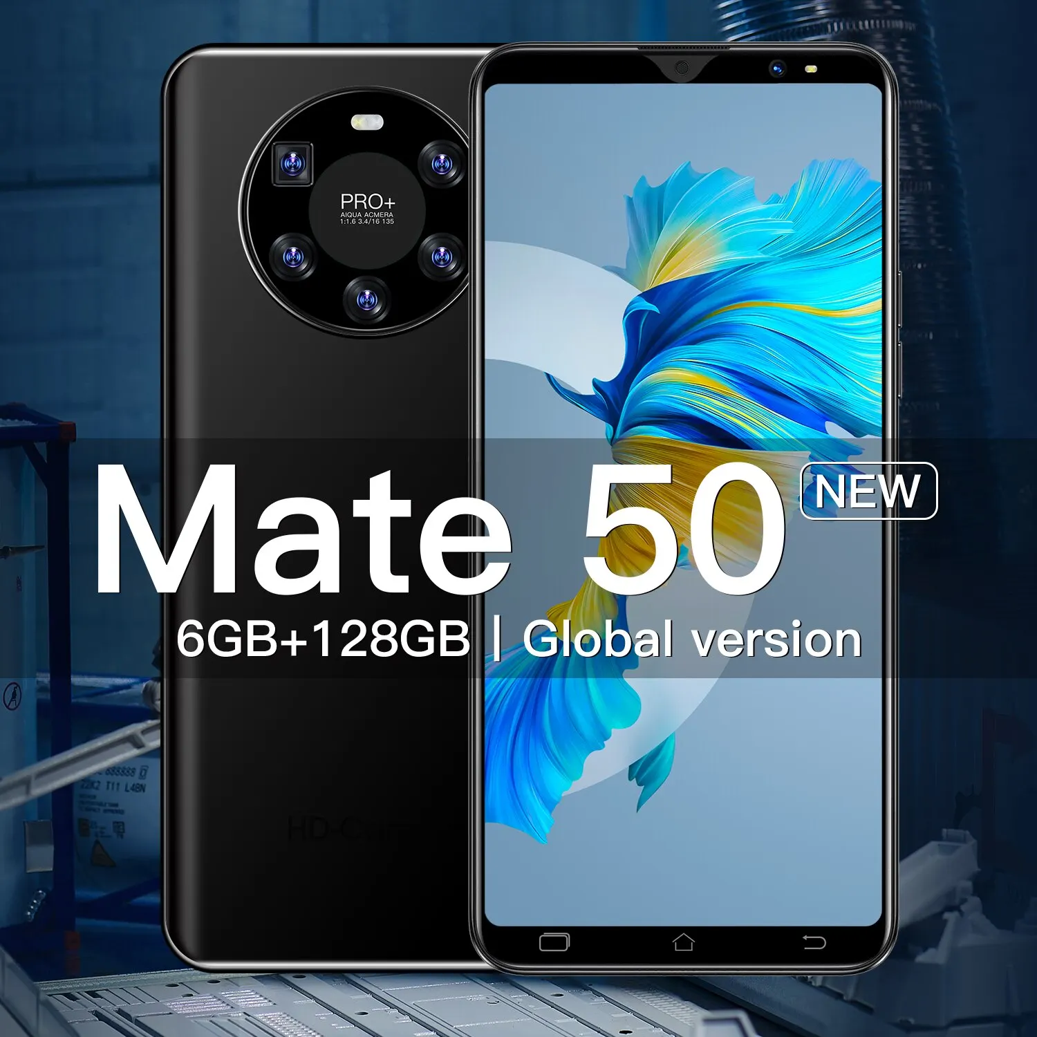 

Mate 50 Global Version 6.1 Inch 6+128GB Double Sim + Micro SD Smart Phone Andriod Fingerprint ID 4800mah Deca Core Cell Phone