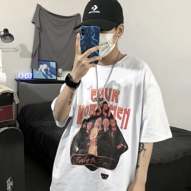 

Aolamegs Men's T-Shirts Vintage Oversized T-shirt Blurry Portrait Print Hip Hop Tee Shirts Summer High Street Streetwear Unisex
