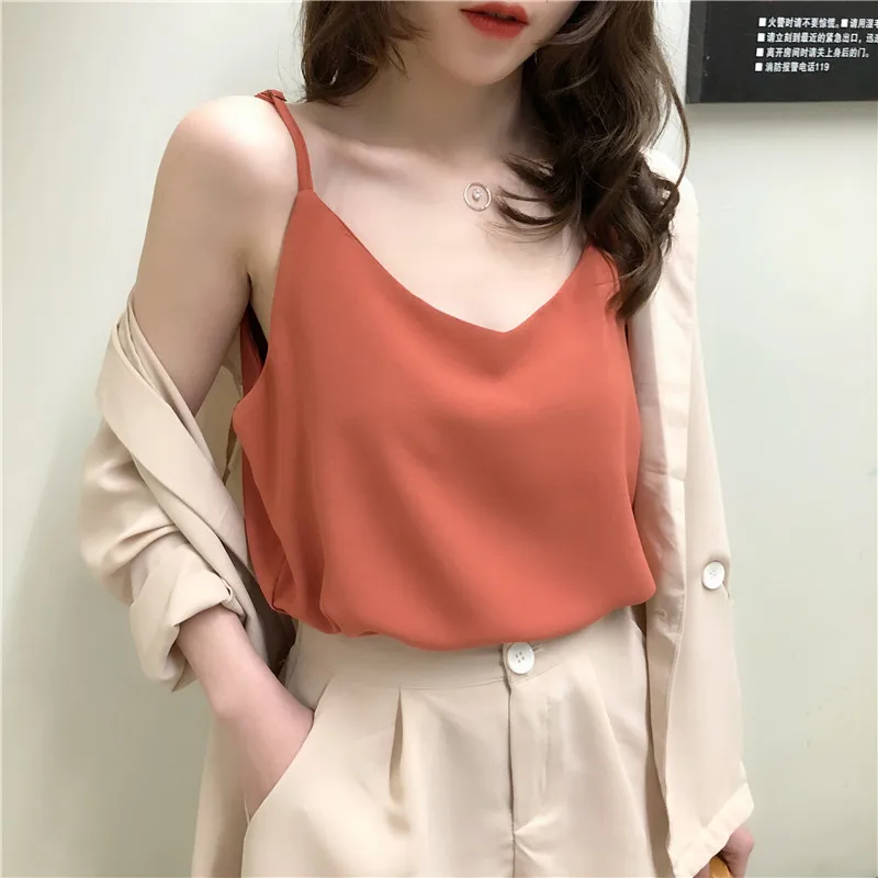 

Летний женский простой льняной шифоновый топ на бретелях, Женская майка без рукавов, мягкий жилет, топы, Roupas Femin, укороченные корейские шикар...