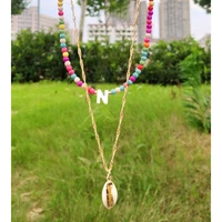 lovely natural shell letter choker beaded necklace women mixcolor turquoise bead strand initial necklaces chic fashion jewelry