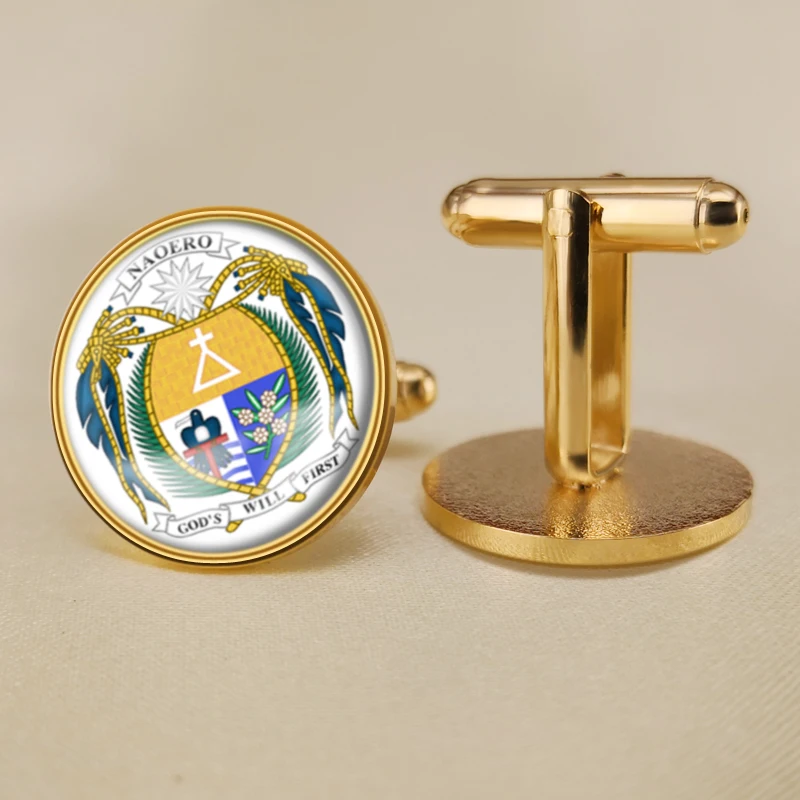 Запонки герб Науру с флагом карты и государственной эмблемой | Украшения