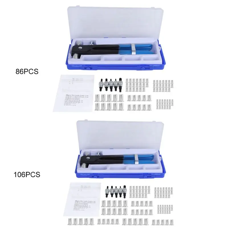 

2021 New Multifunction 86/106 Pcs Hand Nut Installer Riveter Kit Threaded Nut Rive