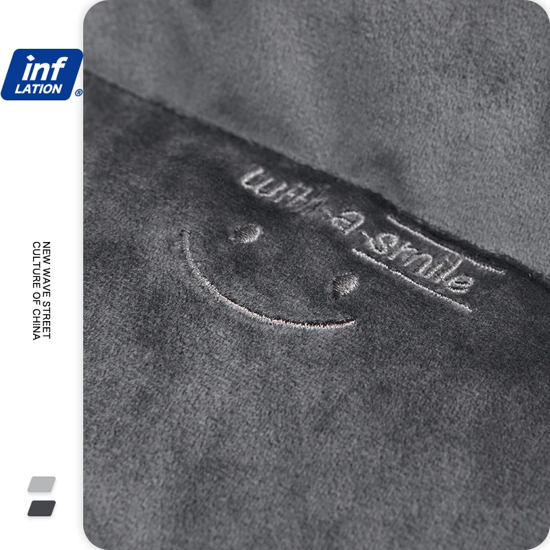 

INFLATION Mens Plain Smile Embroidery Down Puffer Jacket Winter Warm Stand Collar Cool Hip Hop Down Jacket Male Outwear 2536W