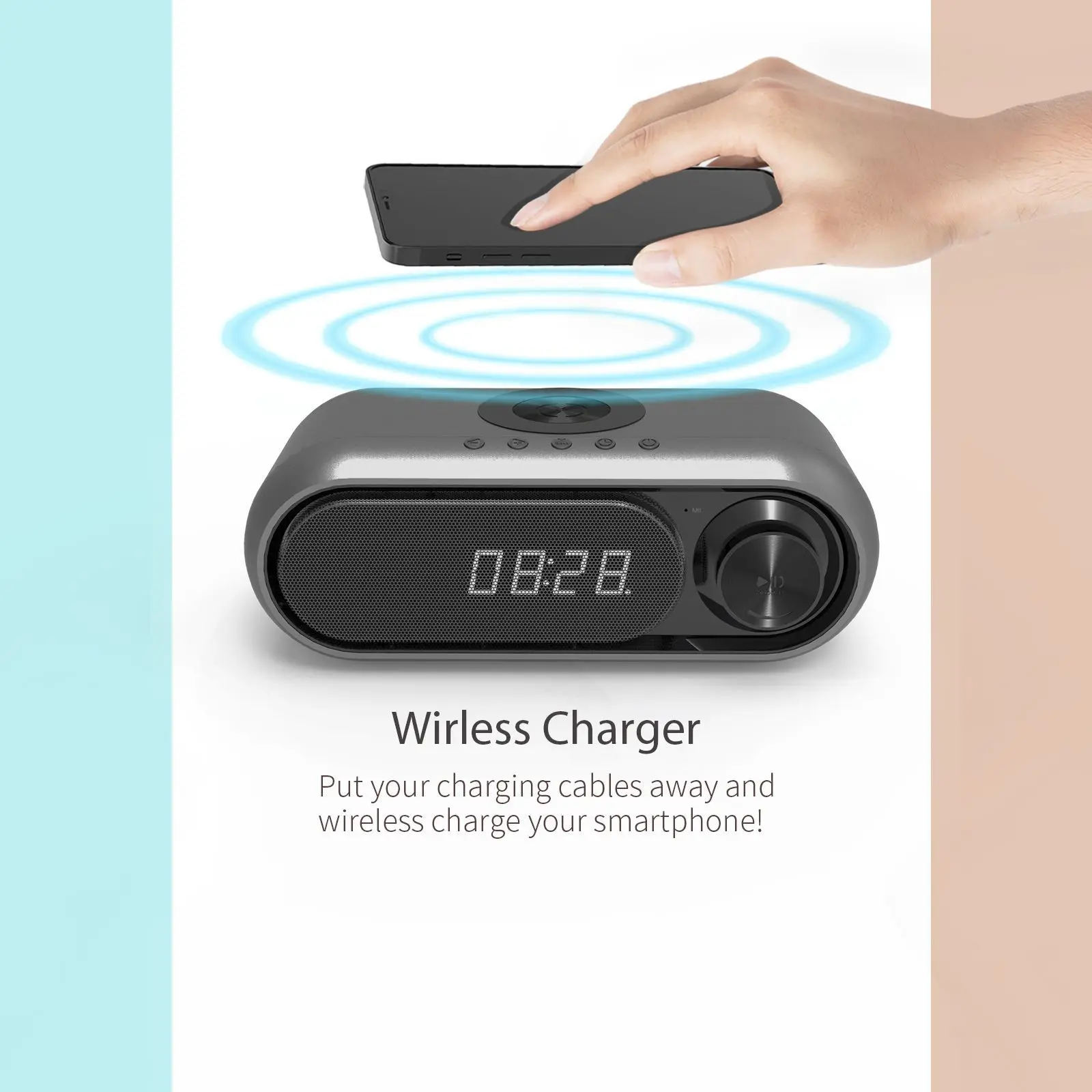 Быстрое беспроводное зарядное устройство Bluetooth динамик часы светодиодный